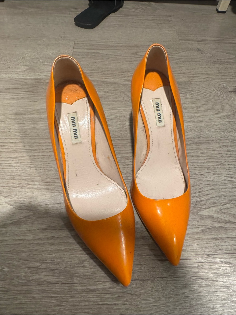 Miu Miu Bright Orange Patent Pointed-Toe Pumps